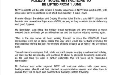 NSW Government Announces Holiday Travel Restrictions To Be Lifted From June 1
