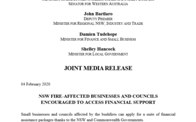 NSW FIRE-Affected businesses and councils encouraged to access financial support (Media Release)