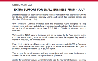 Further Support Announced for Small Business From July 1